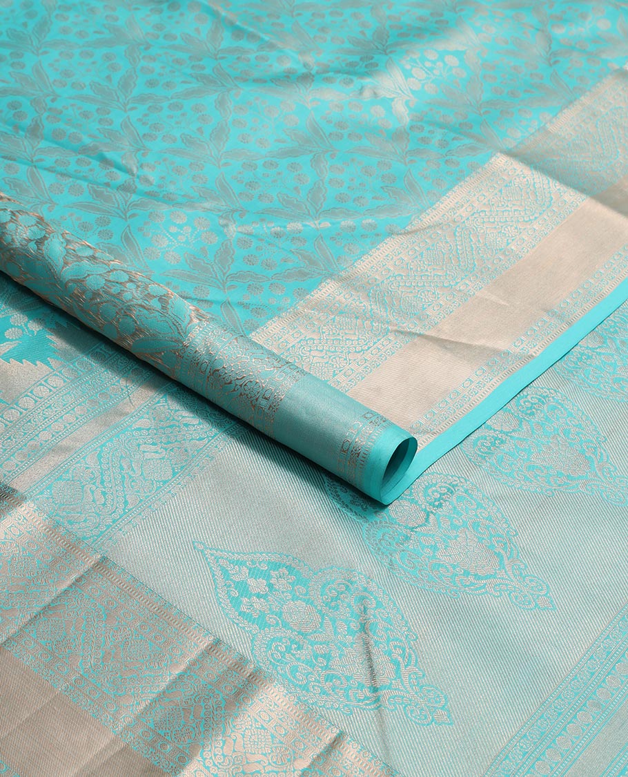 Light blue floral jaal design kancheepuram silk saree with self floral design border & jaal design pallu
