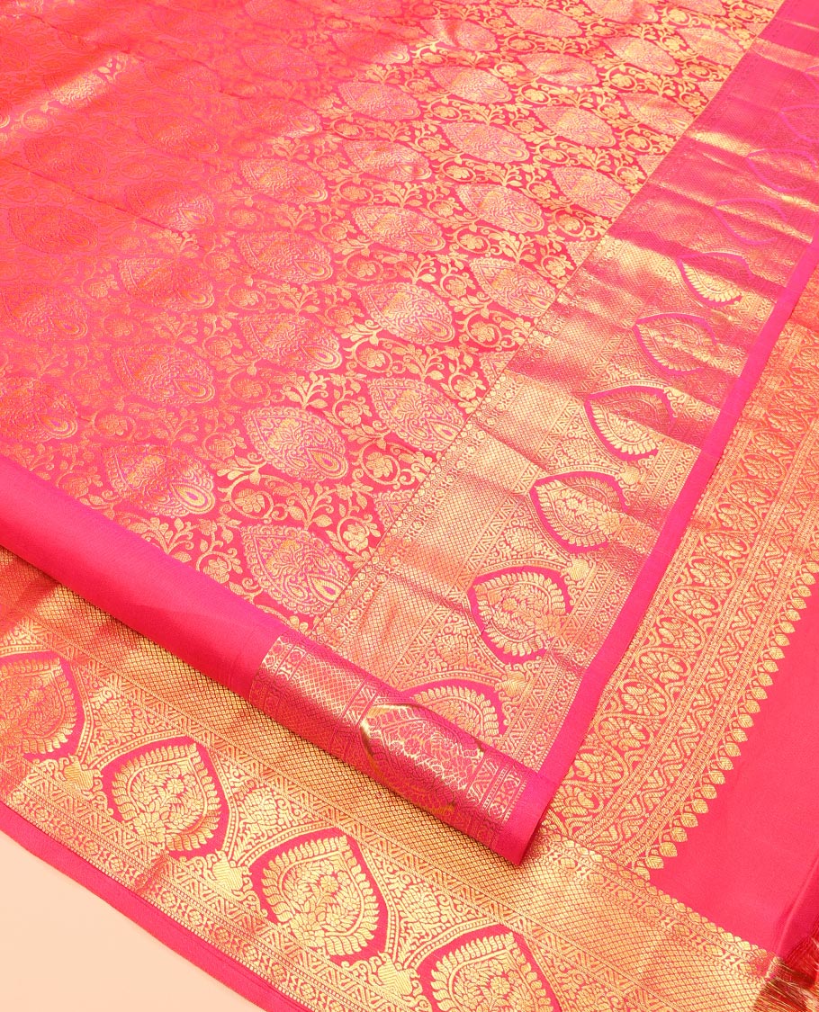 Red Kanchipuram Wedding Silk Saree, Highlighted with Jacquard Design, Zari Border of Traditional Designs, Grand Pallu, and Matching Blouse