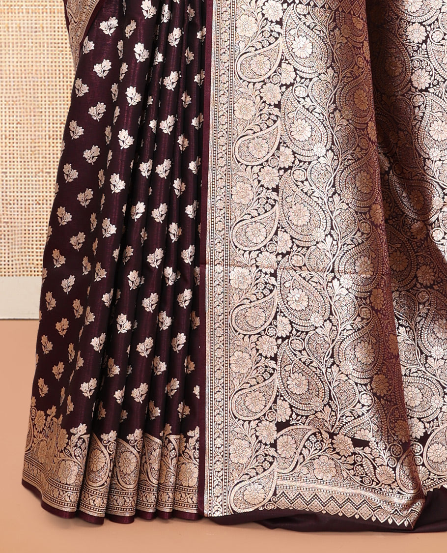 Burgundy Semi-Banaras Nylon Saree