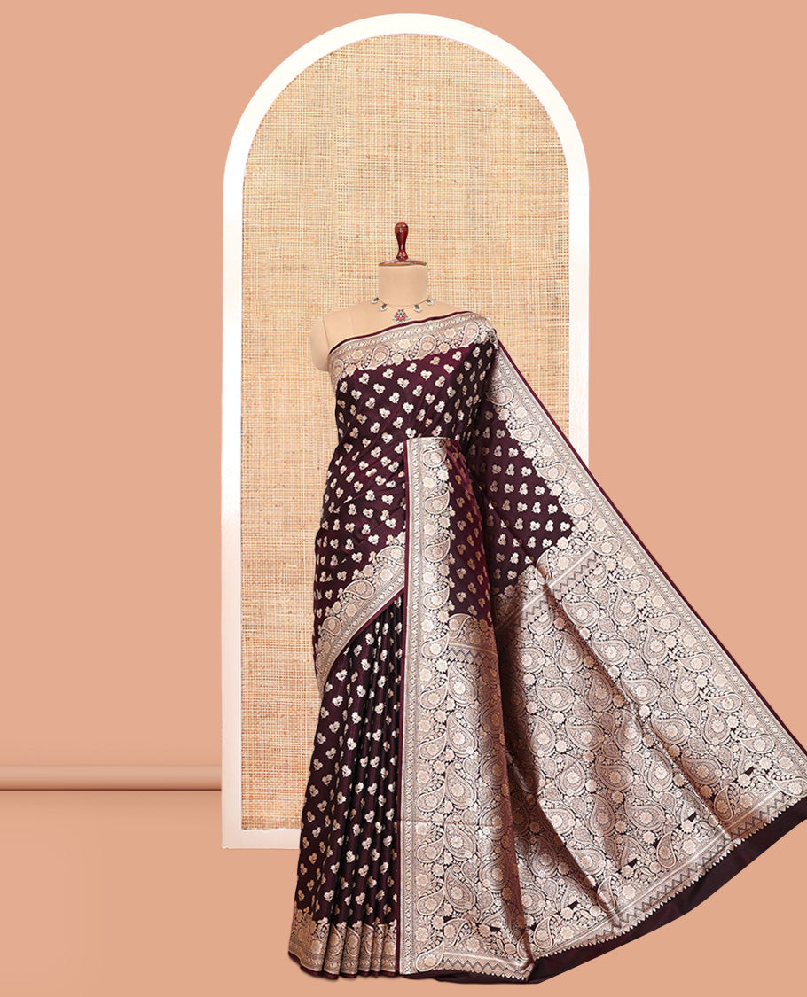 Burgundy Semi-Banaras Nylon Saree