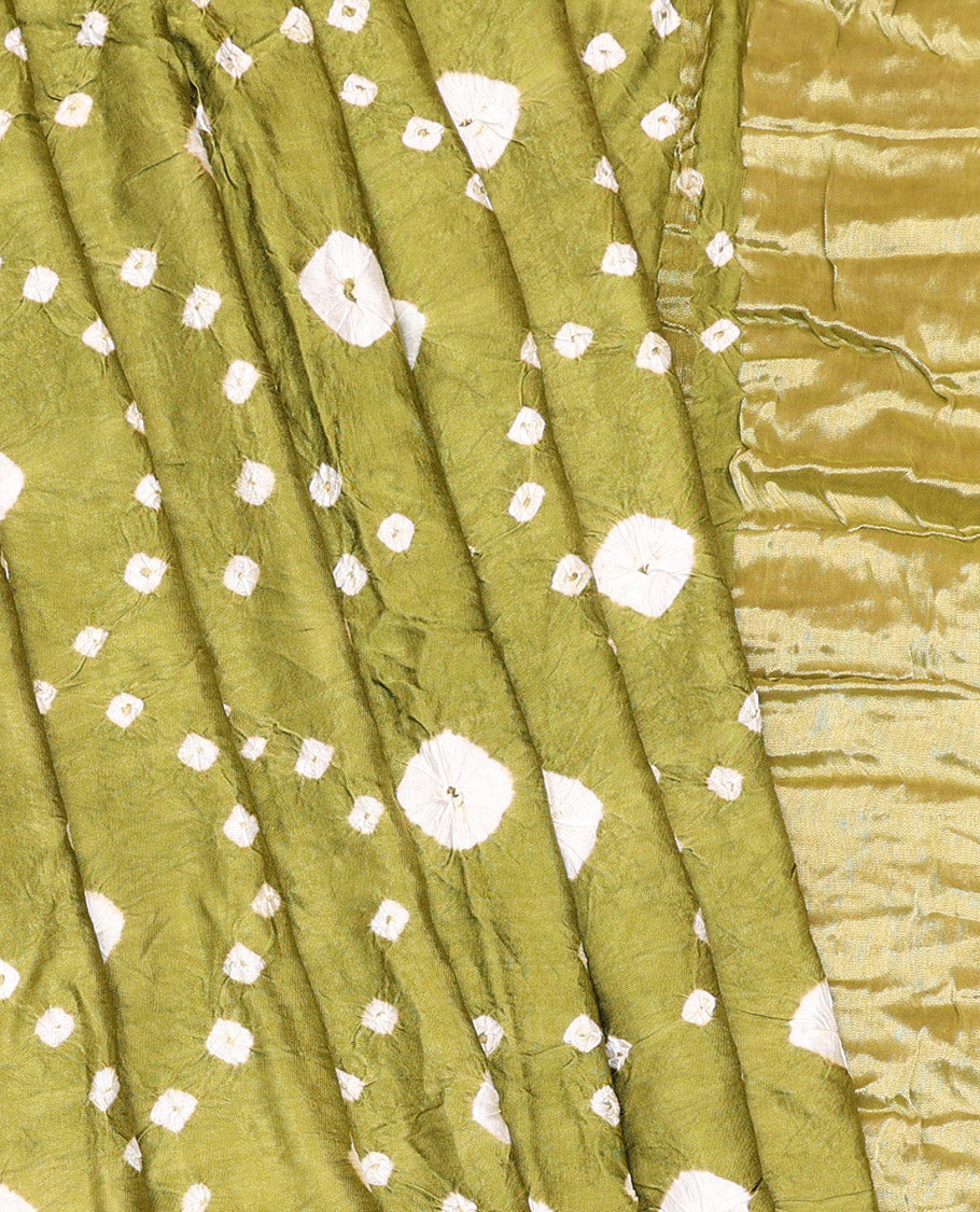 Borderless Green Bandhani Dola Silk Saree