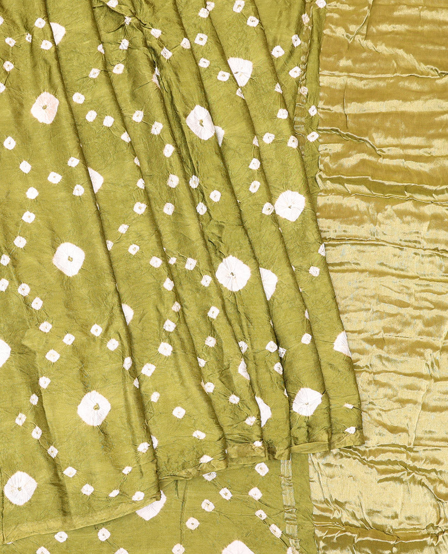 Borderless Green Bandhani Dola Silk Saree