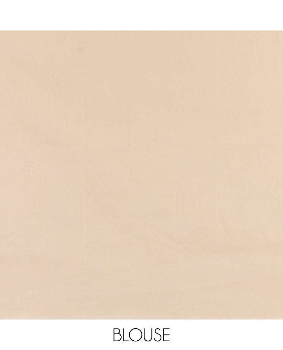 Borderless cream kathakali motifs embroidered South cotton saree, kathakali motifs embroidered pallu, and a matching plain blouse