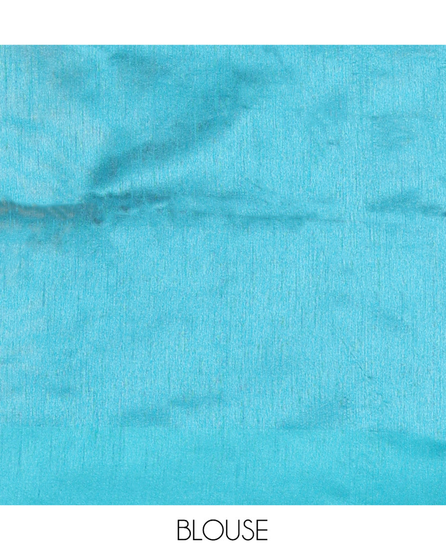 Navy Blue Zari-Striped Semi-Raw Silk Saree with a Contrast Zari Border, Intricate Pallu, and Contrast Blouse