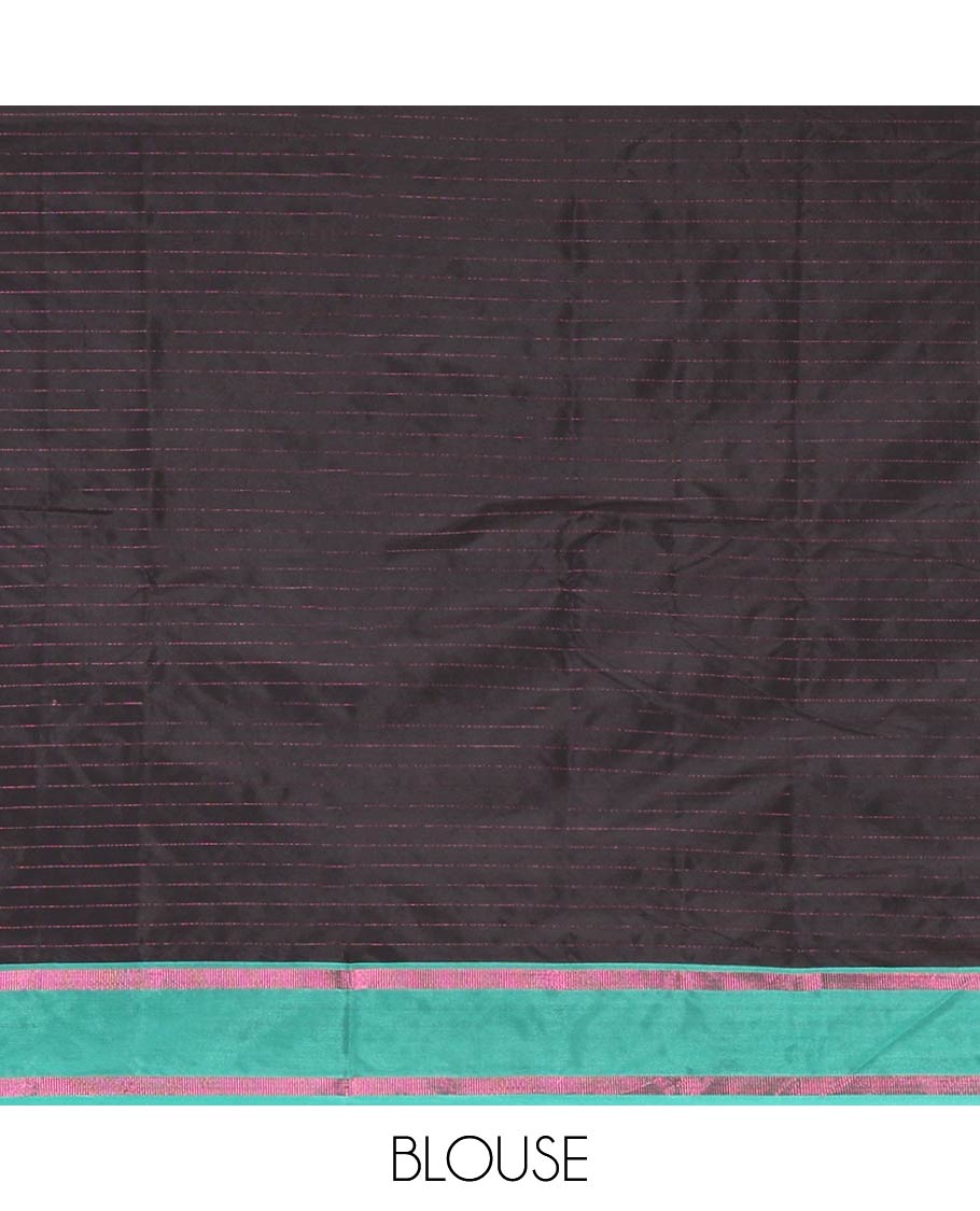 Black Soft Silk Saree, Subtly Sparkled with Stripes All Over Its Body, Complemented by a Contrast Zari Striped Border, Pallu of Stripes, and Paired with a Matching Blouse