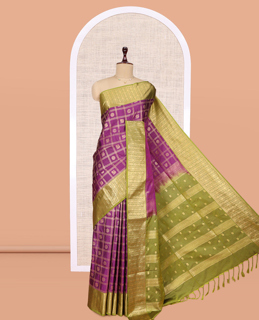 Purple Peacock Chakram Butta Budget Silk Saree