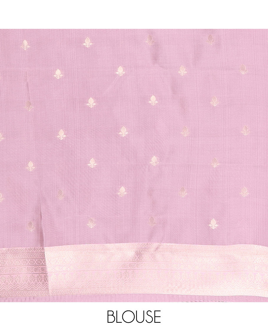 Purple Kanchi Silk Saree, Mesmerized with Floral Jacquard Design on Its Body, Complemented by a Contrast Traditional Zari Design Border, Sparsely Woven Pallu, and Paired with a Contrast Blouse