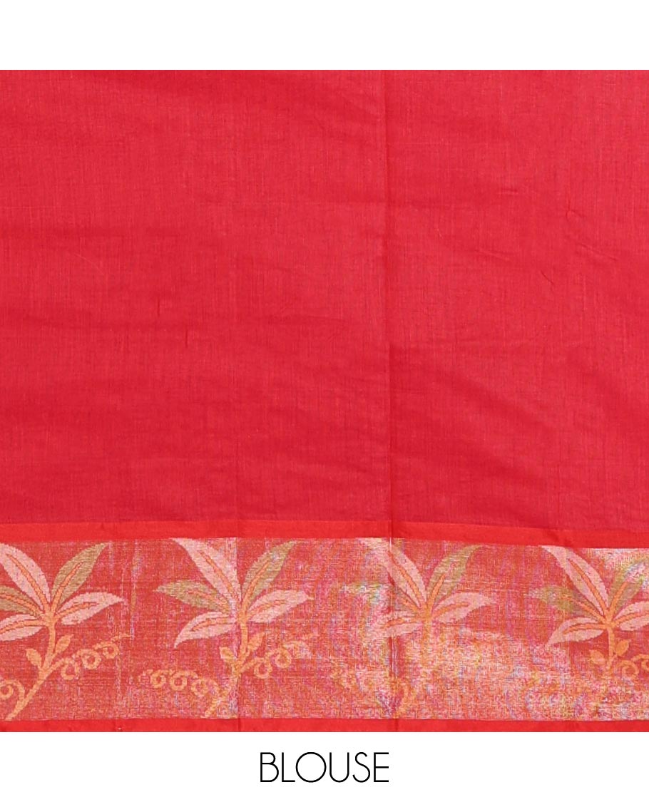 Pink floral design thread-woven chanderi cotton saree, contrast floral zari border & floral design pallu