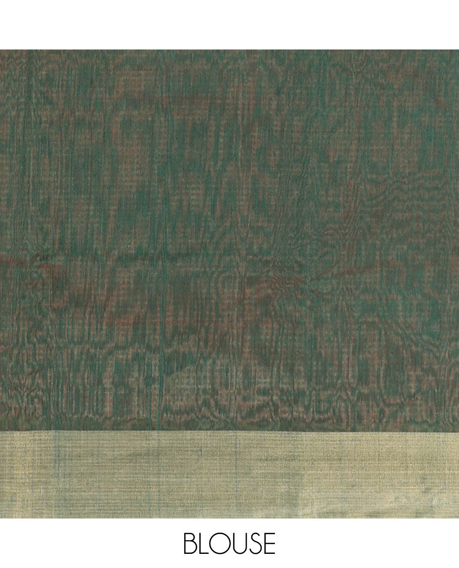 Orange leaf design chanderi cotton saree with self zari border & floral design pallu