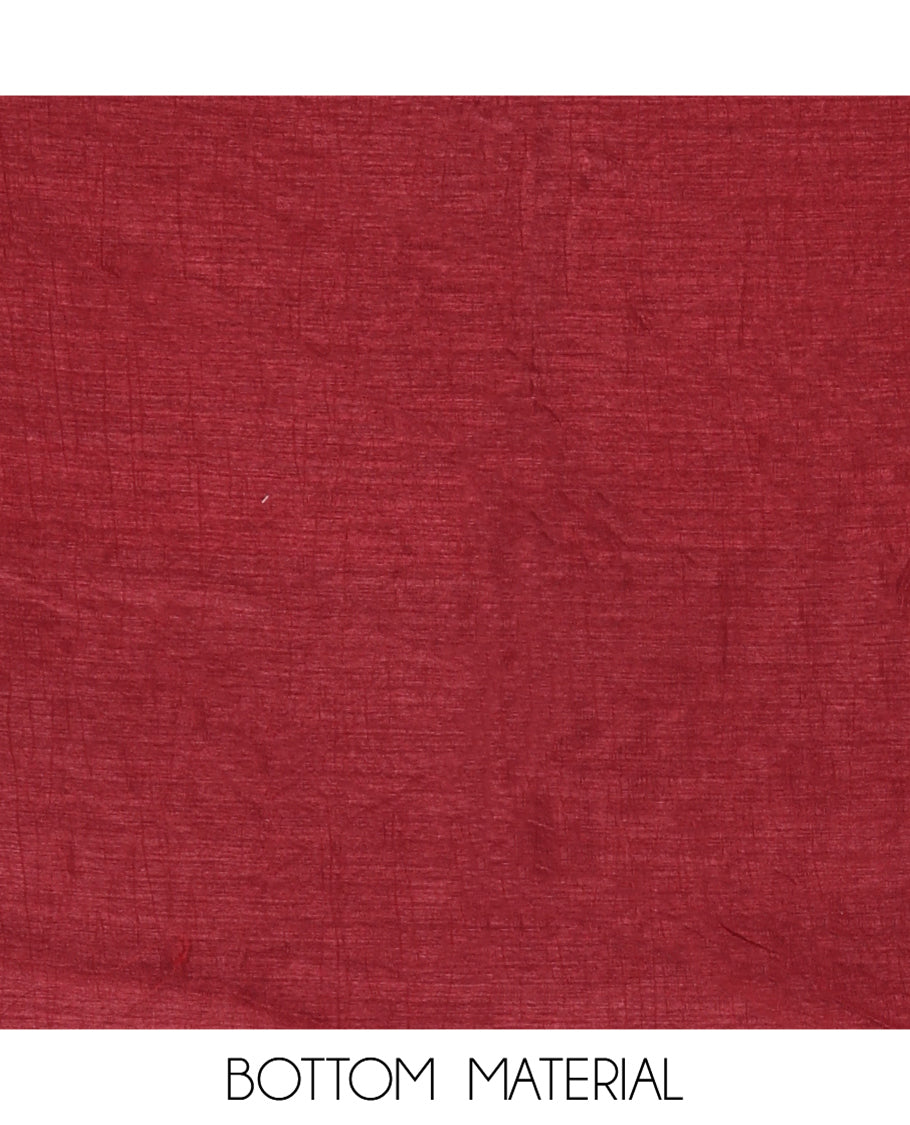 Maroon Material Chudidar Set, Delicately Woven with Floral Thread Embroidered Mul Chanderi Top, a Mul Chanderi Bottom, Paired with Floral Thread-Embroidered Mul Chanderi Dupatta