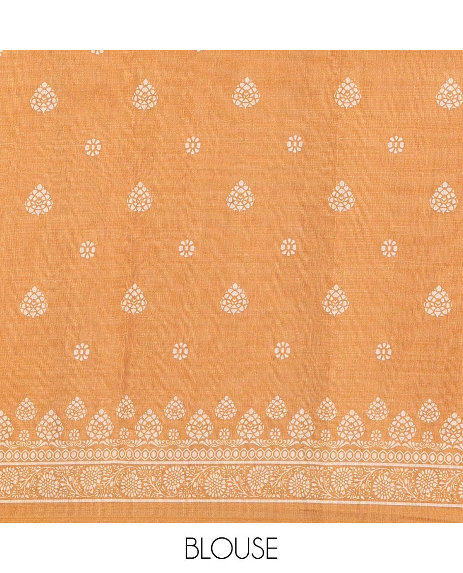 Borderless cream, colorful striped tissue saree, unique motifs printed mustard color blouse