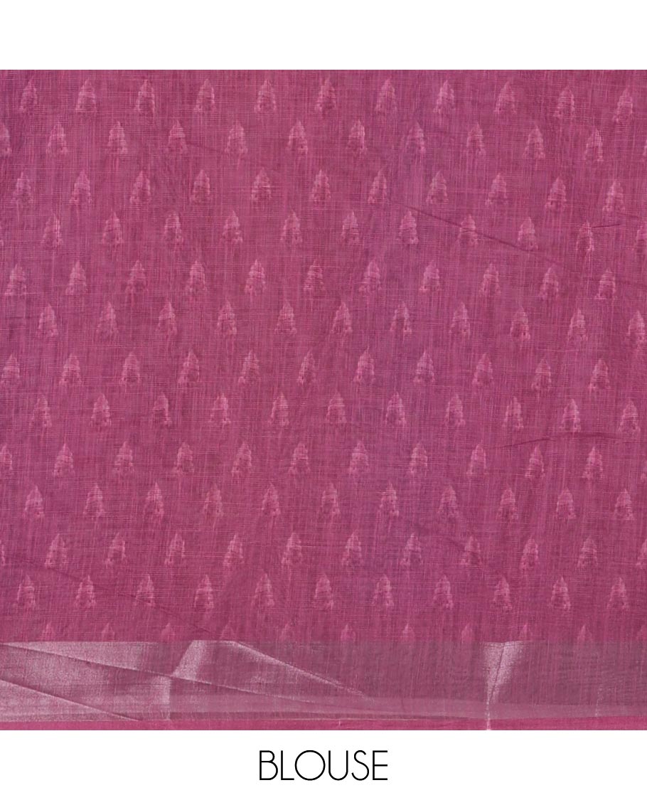 Pink-base colorful vertical stripes printed linen cotton saree, silver zari bavanji border, ice cream motifs printed pallu & contrast printed blouse