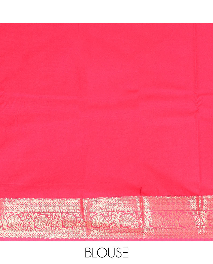 Orange striped, floral design gift saree with contrast zari design border & floral jaal design pallu