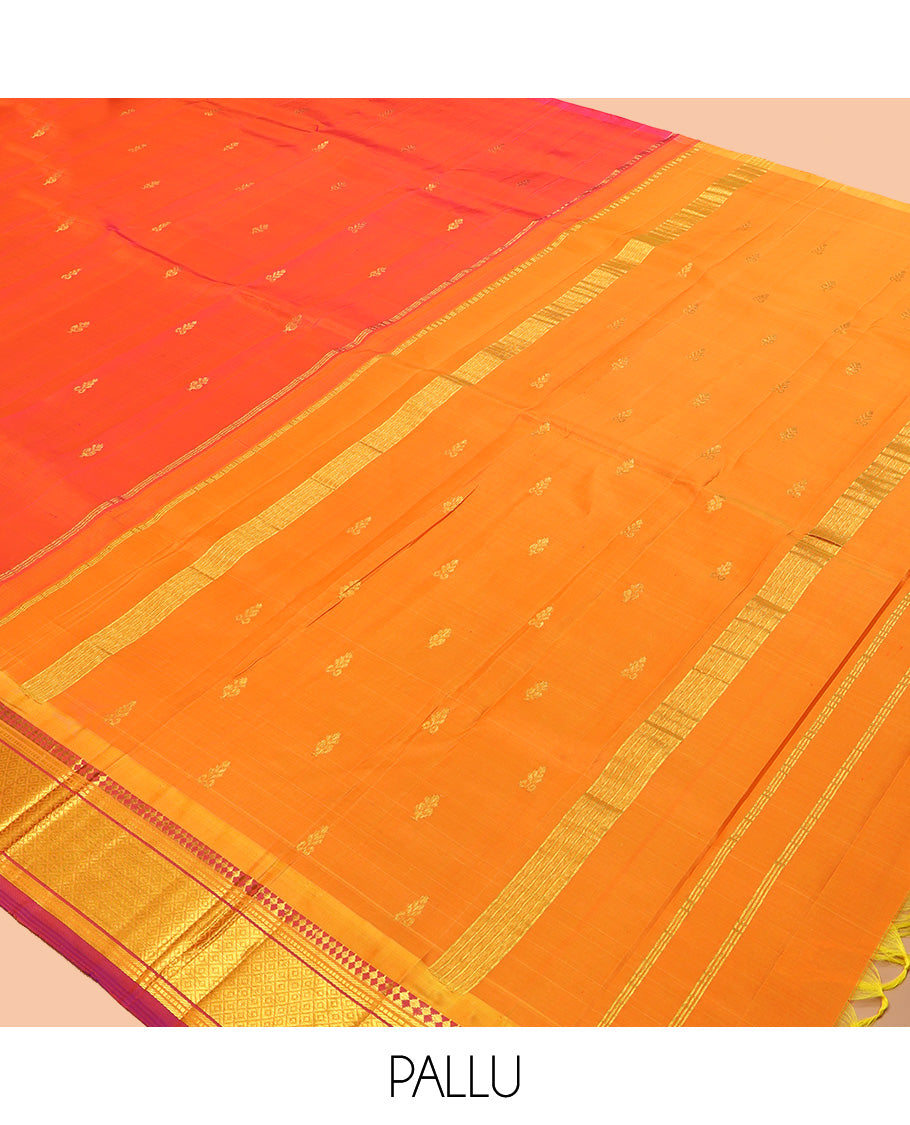 Orange Contrast Zari Butta Kanchipuram Silk Saree
