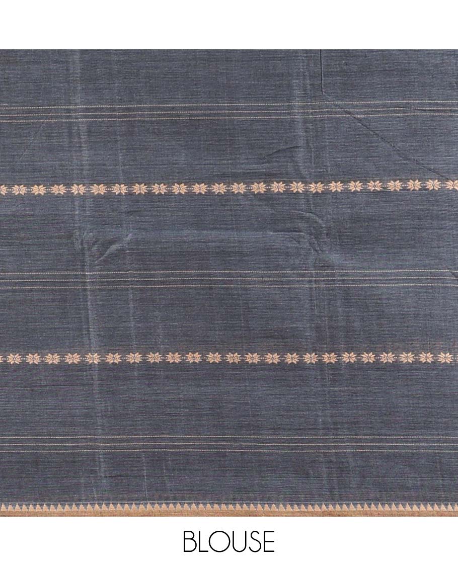 Borderless grey striped Narayanapet cotton saree, striped pallu