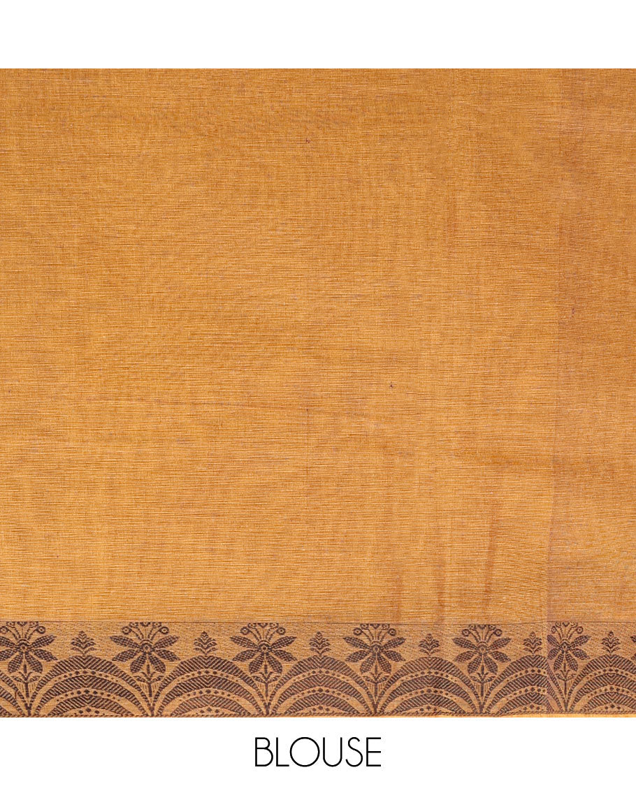 Mustard buttas Combatiore cotton saree, self-scallop border & pallu of paisleys