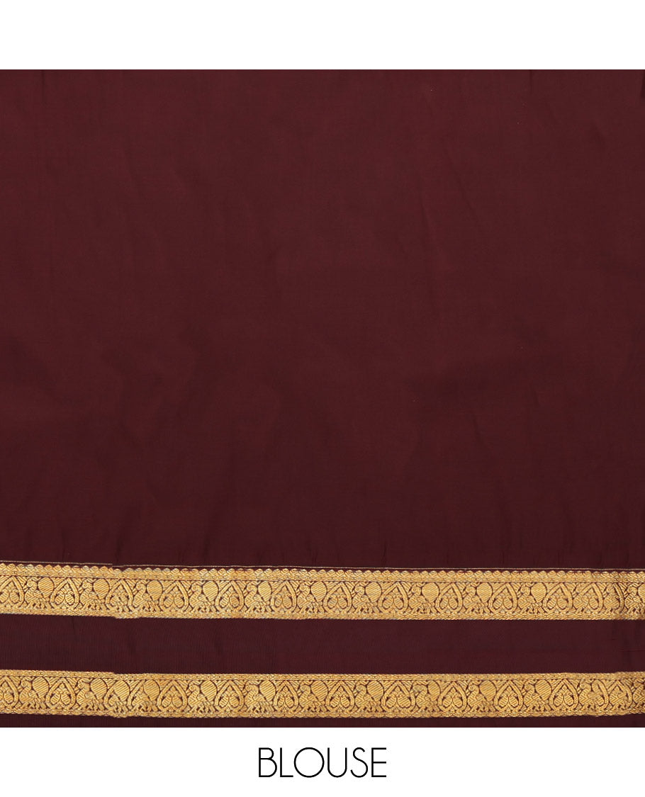 Green Budget Silk Saree, Mesmerized with Zari Buttas and Checks, Complemented by Contrast Traditional Rettai Pettu Border, Grand Pallu and a Contrast Blouse