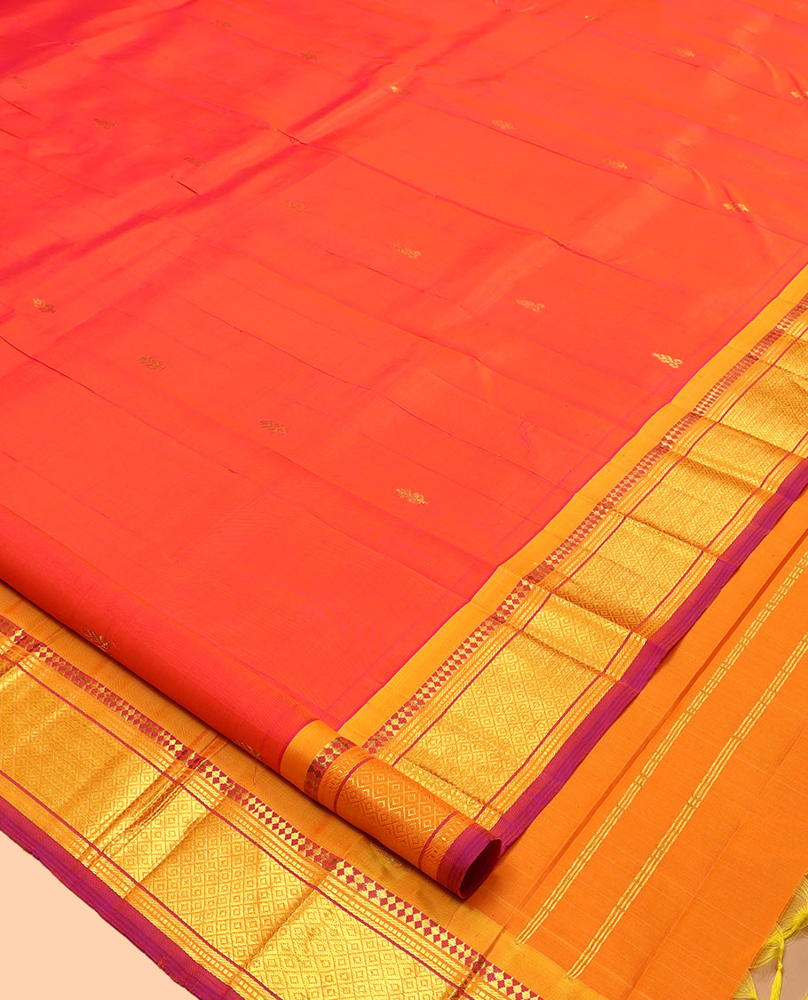 Orange Contrast Zari Butta Kanchipuram Silk Saree