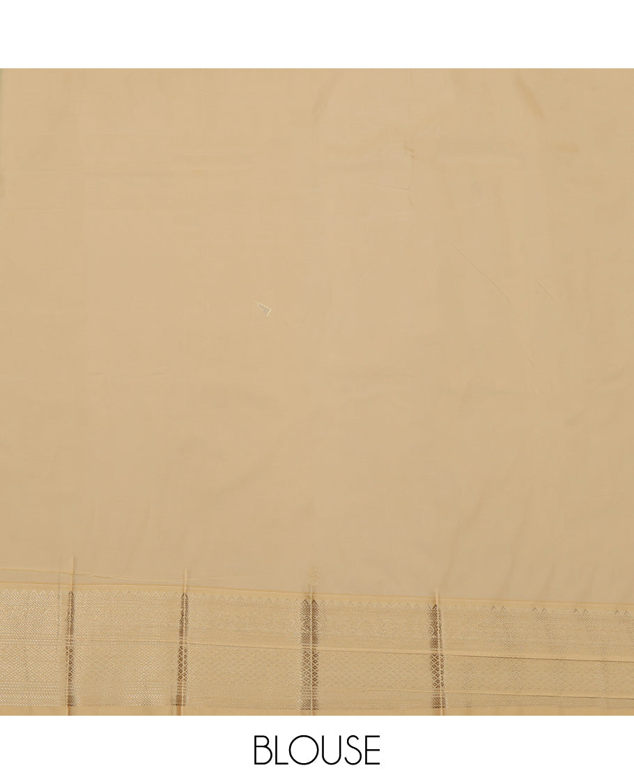 Blue Budget Silk Saree, Accentuated with Zari Buttas and Stripes, Complemented by a Contrast Traditional Zari Border, Grand Pallu, and Contrast Blouse