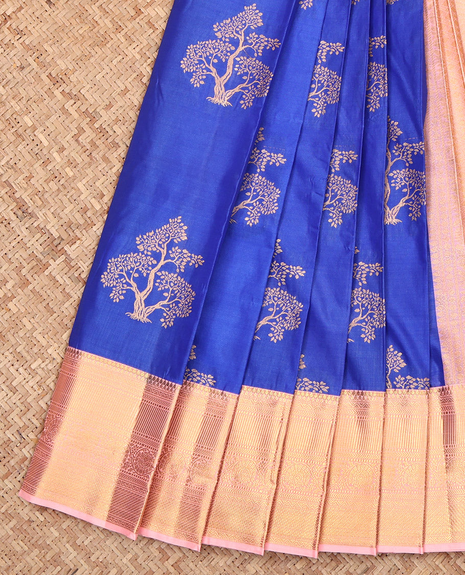 Royal Blue Budget Silk Saree, Accentuated with Tree Zari Buttas, Complemented by a Contrast Traditional Border, Grand Pallu, and a Contrast Blouse