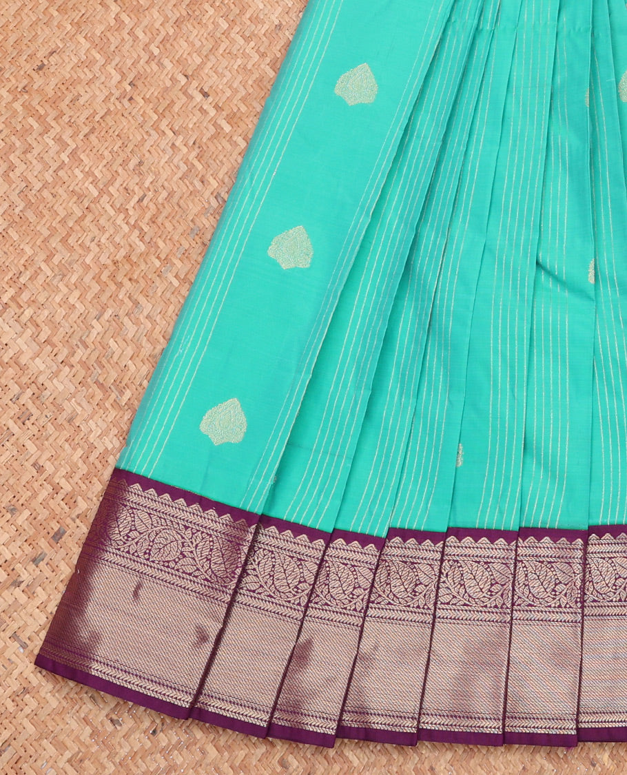Turquoise Budget Silk Saree, Woven with Zari Designs, Complemented by a Contrast Traditional Zari Border, Geometric Pallu, and Contrast Blouse