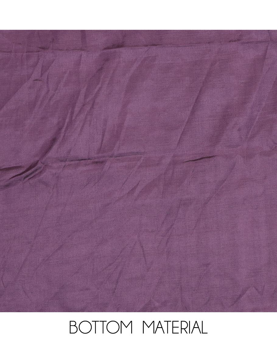 Purple material chudidar set, floral theme thread and stone embroidered top, plain bottom and scallop floral embroidered dupatta