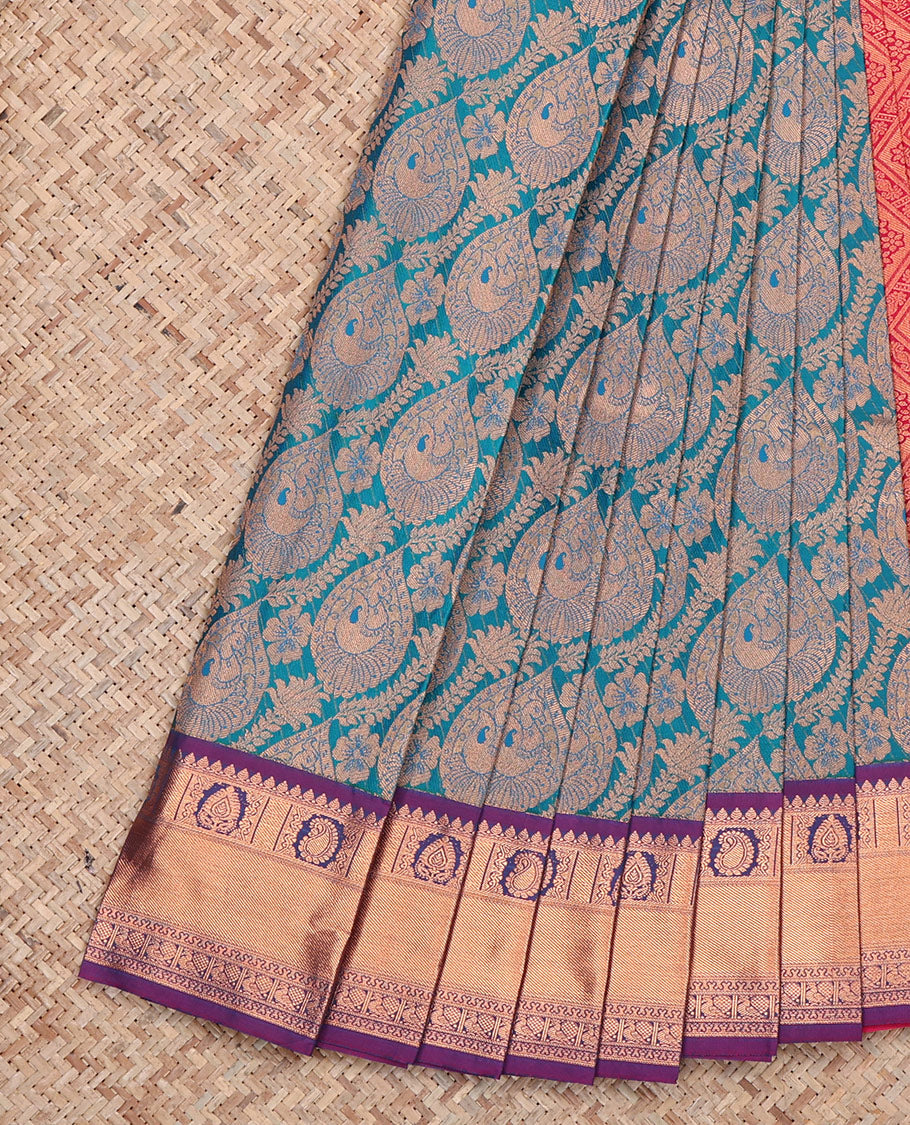 Blue Budget Silk Saree, Finely Crafted with Jacquard, Complemented by Contrast Traditional Zari Border, Grand Pallu, and a Contrast Blouse