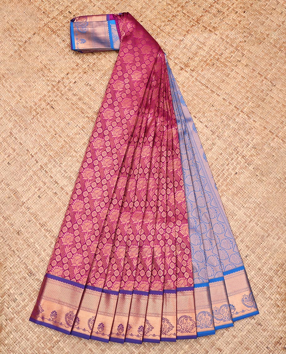 Purple Budget Silk Saree, Enriched with Jacquard Design, Complemented by a Contrast Traditional Zari Border, Grand Pallu, and a Contrast Blouse