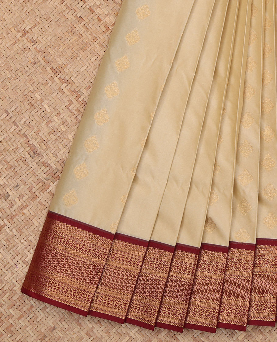 Sandal Budget Silk Saree, Sparsely Woven with Zari Buttas, a Contrast Traditional Zari Border, Intricate Pallu, and a Contrast Blouse