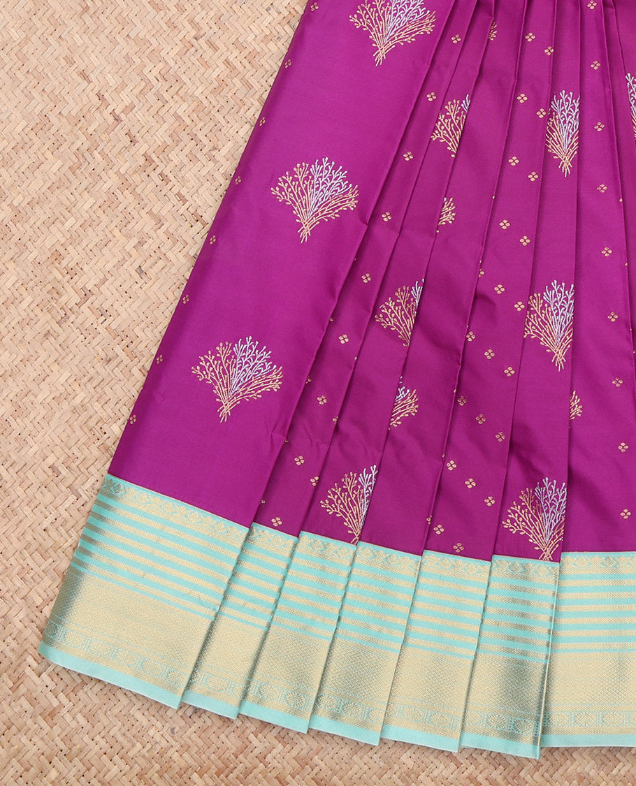 Purple Contrast Zari Butta Budget Silk Saree