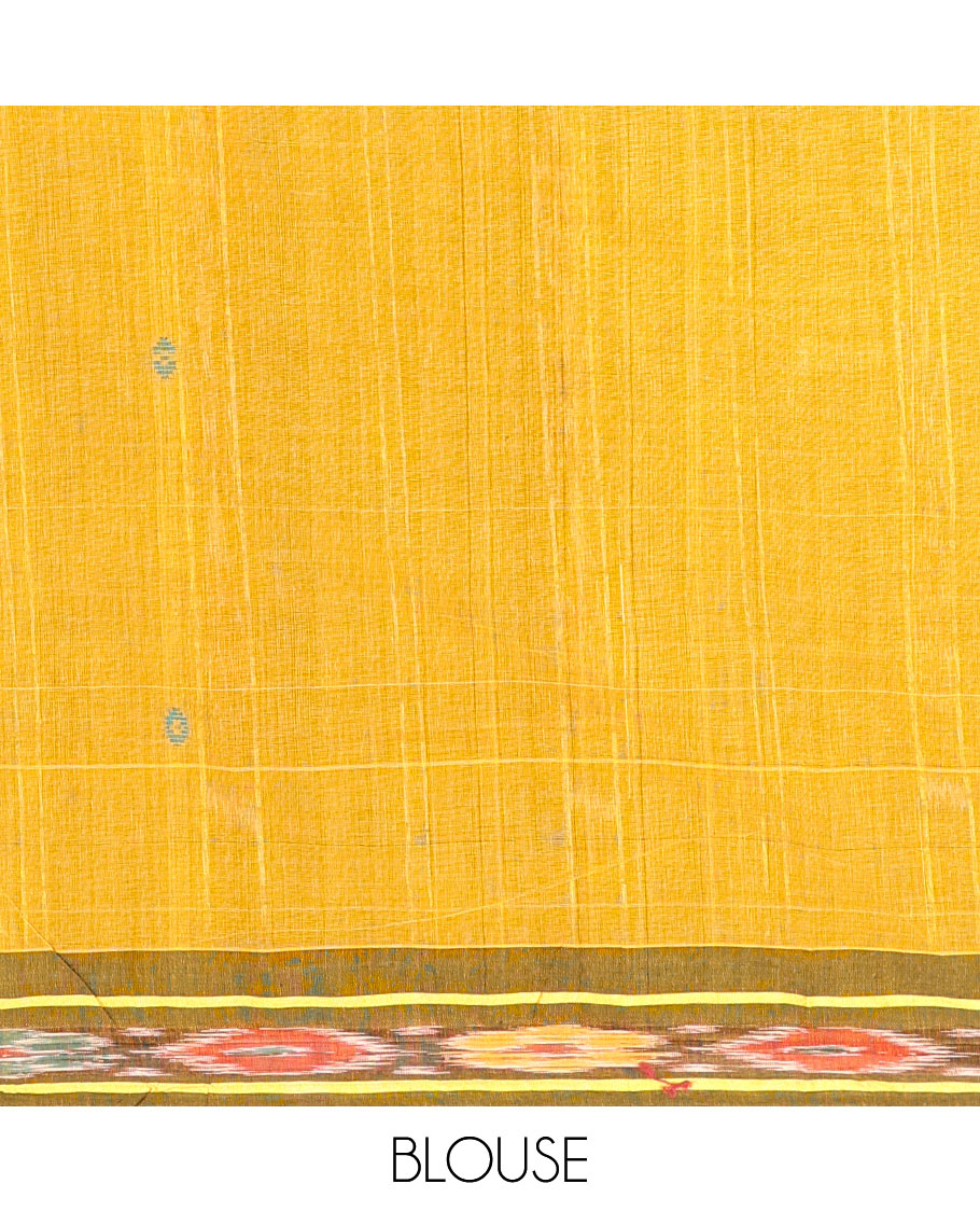 Yellow buttas Andhra cotton saree, contrast ikkat border, and pallu of ikkat designs