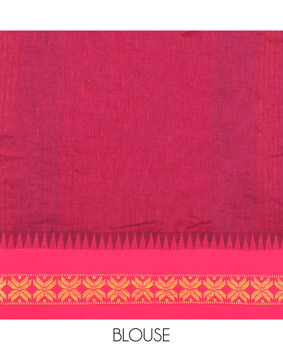 Blue plain design Kadhi cotton saree, contrast contrast star & temple motifs thread border & striped pallu