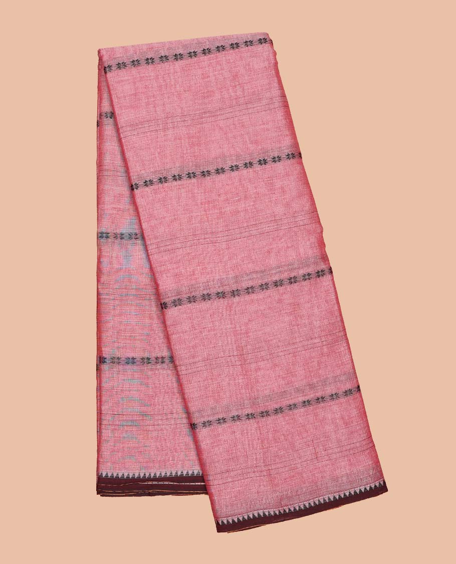 Borderless pink striped Narayanapet cotton saree, striped pallu