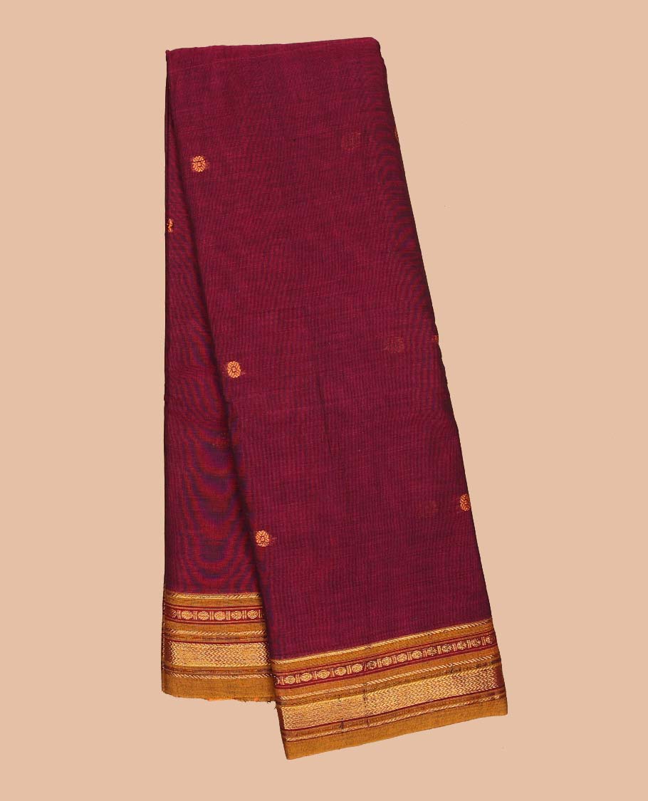 Red buttas Narayanapet cotton saree, contrast traditional design border & striped pallu
