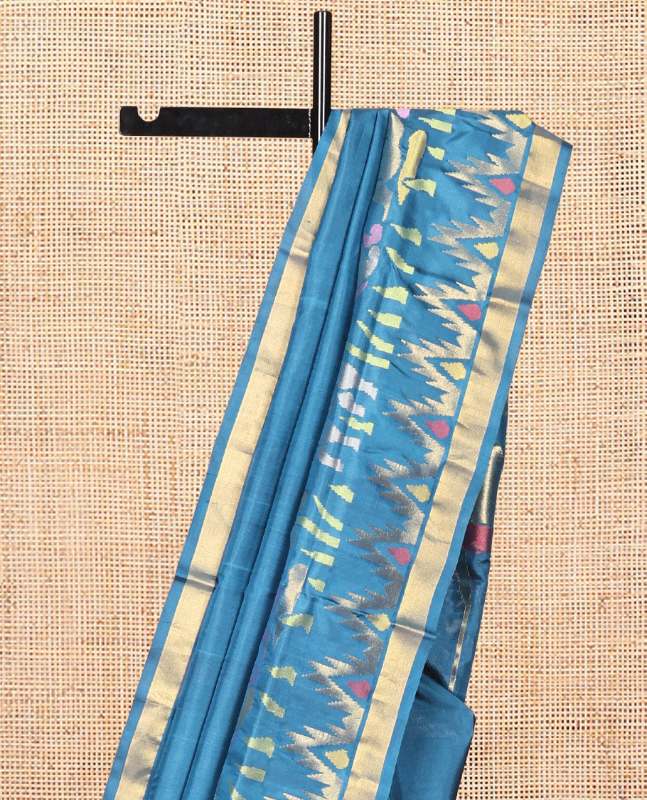 Blue Uppada Silk Saree, Elevated with Meena Flora-Fauna Designs, a Zari Border, and a Plain Blouse
