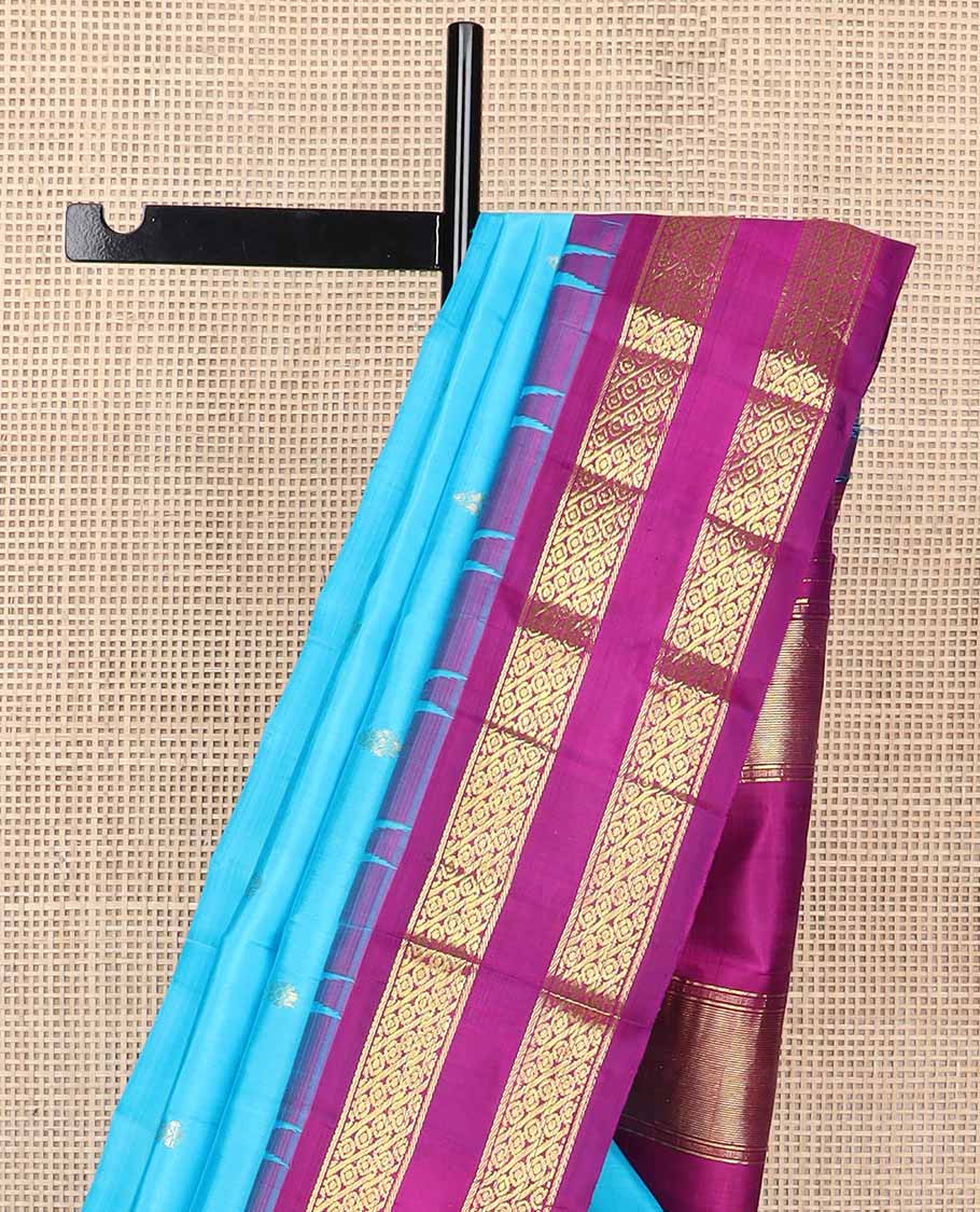 Light blue buttas kancheepuram silk saree with contrast rettai pettu zari design border & bhavanji pallu