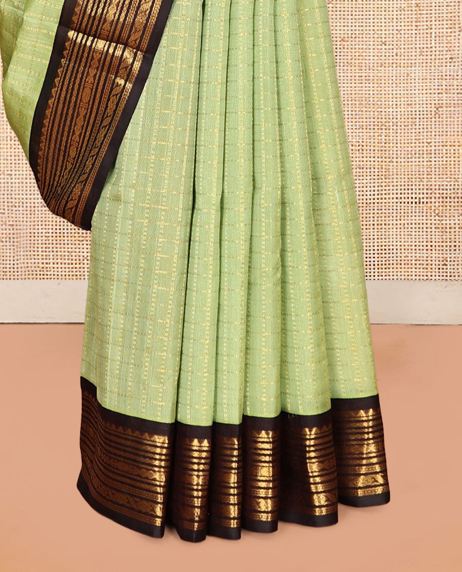 Green Zari Checked Kuppadam Silk Saree, a Contrast Traditional Zari Border, Grand Pallu, a Contrast Blouse