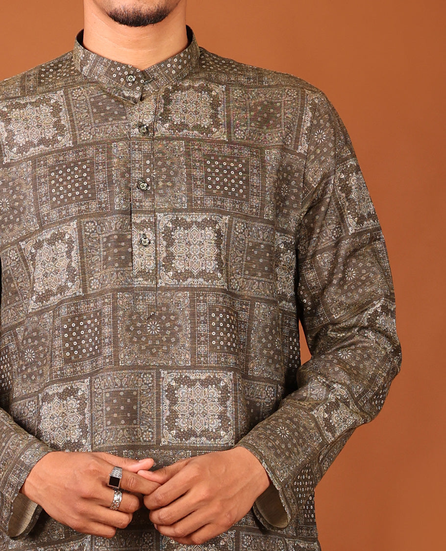 Brown Intricately Designed Full-Sleeved Men's Kurta