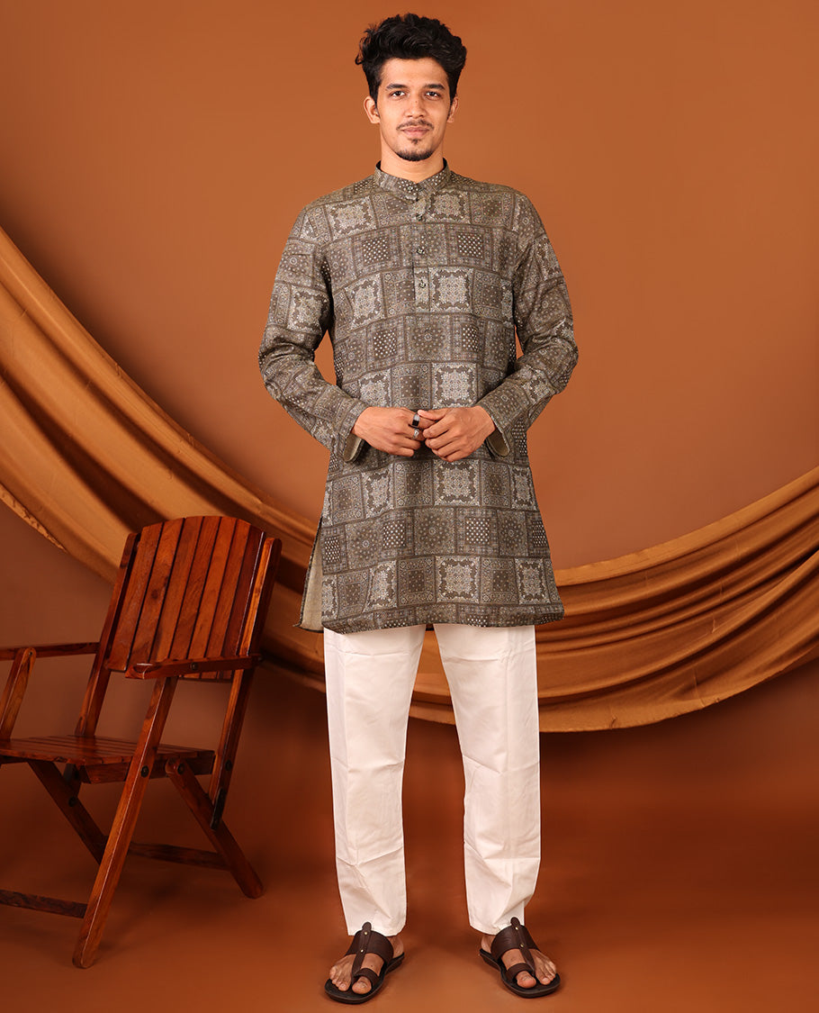 Brown Intricately Designed Full-Sleeved Men's Kurta