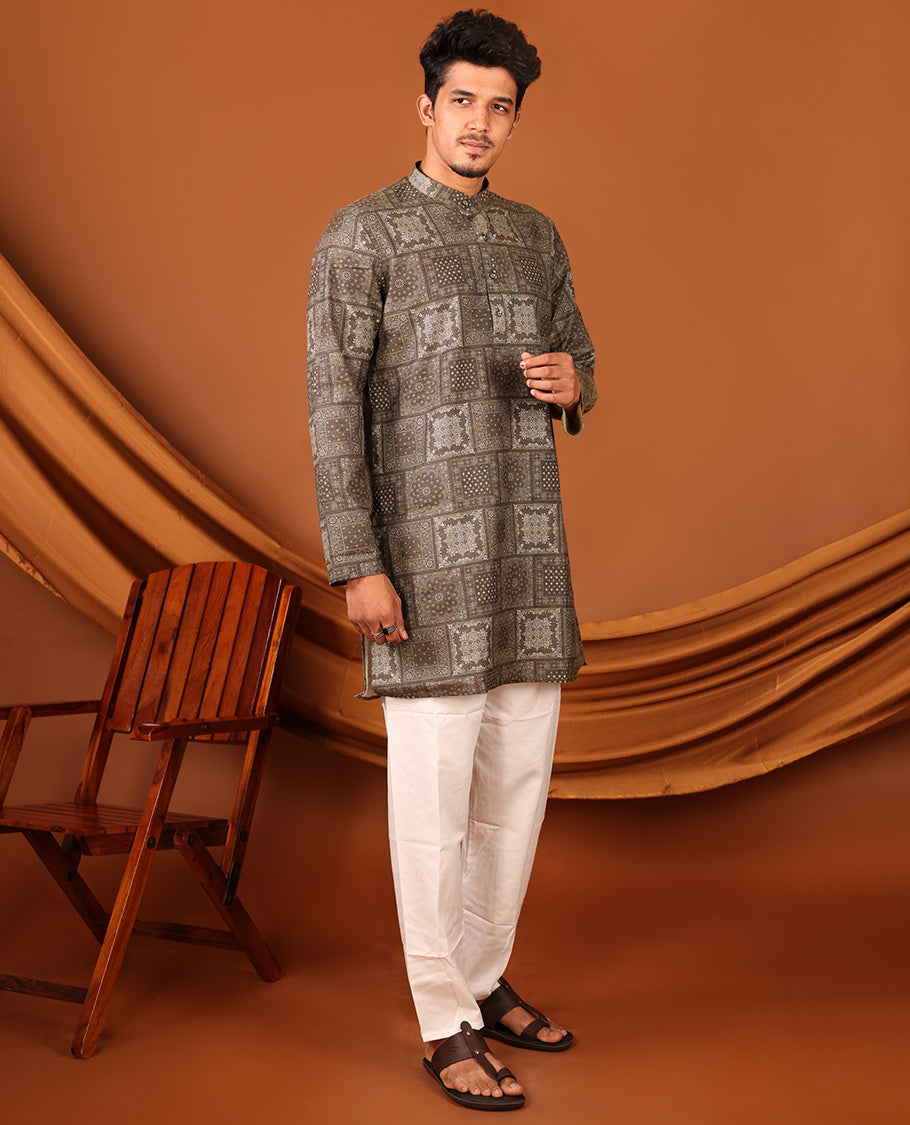 Brown Intricately Designed Full-Sleeved Men's Kurta