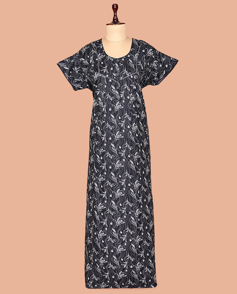 Black Half Sleeves Cotton-Blended Nighty