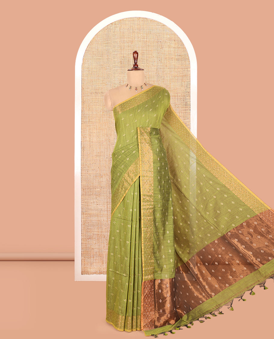Parrot Green Khadi Cotton Saree