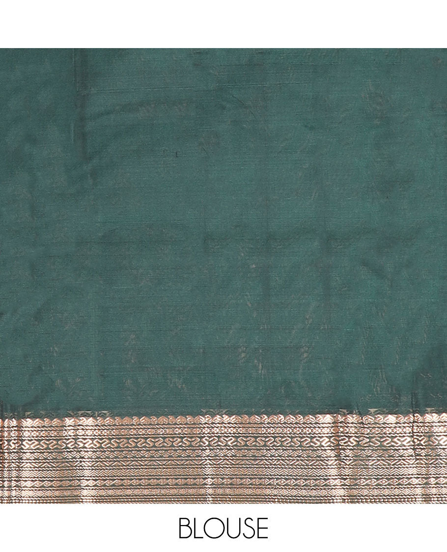 dark brown floral motifs silk cotton saree with contrast zari design border & geometric design pallu