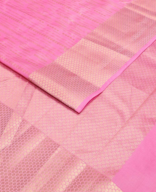 Pink zari buttas Vasundhara silk mix saree, thilakam-style zari motifs border & intricate pallu
