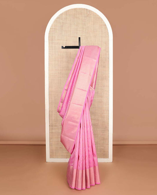 Pink zari buttas Vasundhara silk mix saree, thilakam-style zari motifs border & intricate pallu