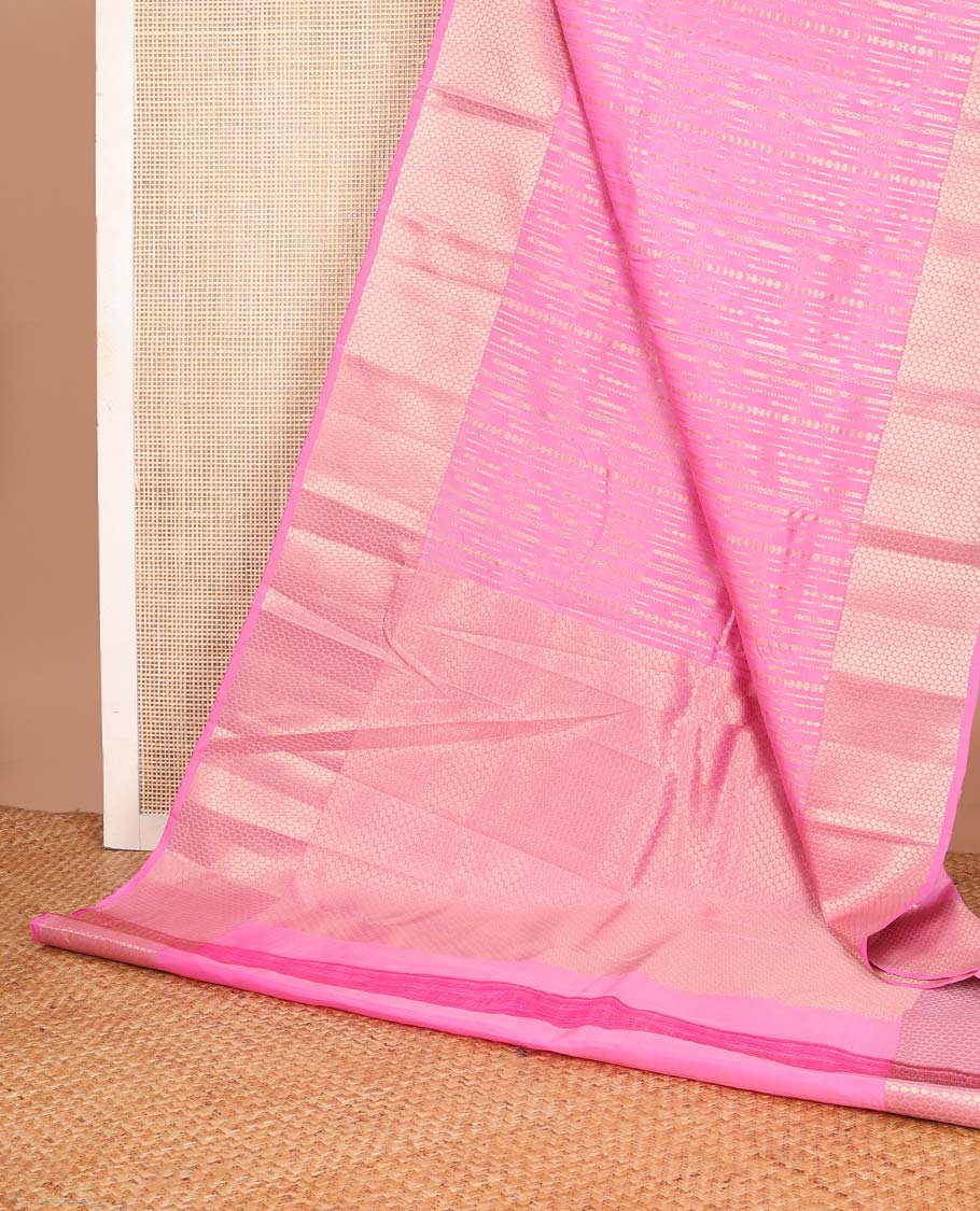 Pink zari buttas Vasundhara silk mix saree, thilakam-style zari motifs border & intricate pallu
