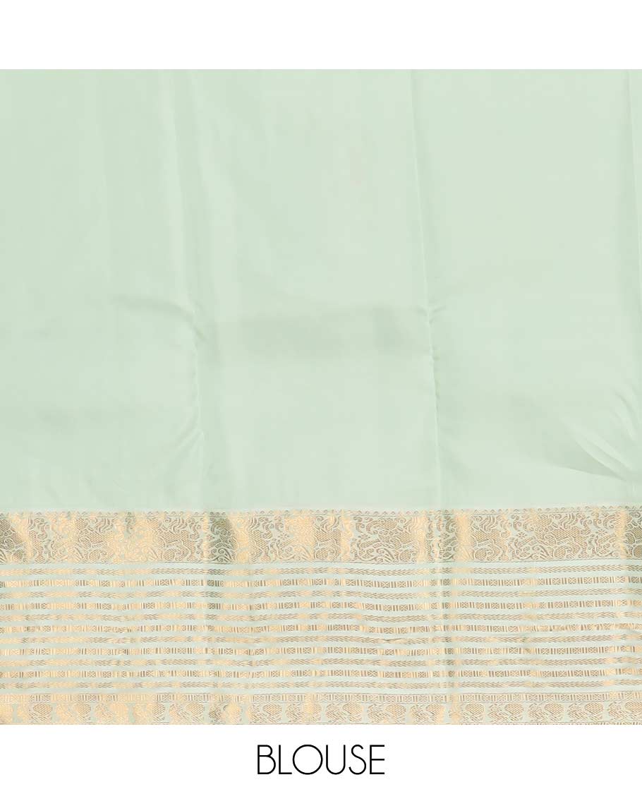 Purple zari buttas Vasundhara silk mix saree, contrast border of yaali, kathir, cross kamalam, and mayil designs, and jaal pallu