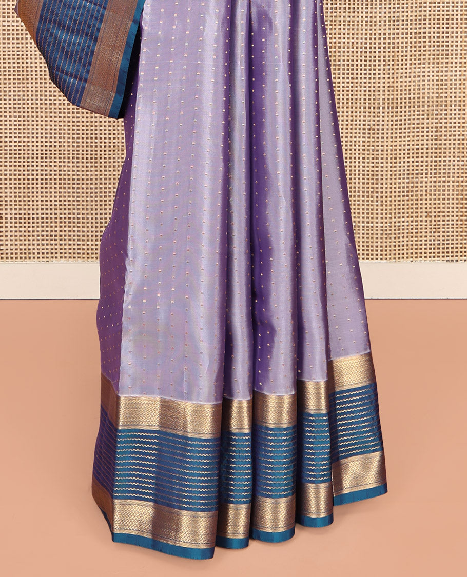 Light Violet Vasundhara Lite-Silk Mix Saree, Sparsely Woven with Buttas, Contrast Border of Neli, and Mayil Kann Design, Grand Pallu, and a Contrast Blouse