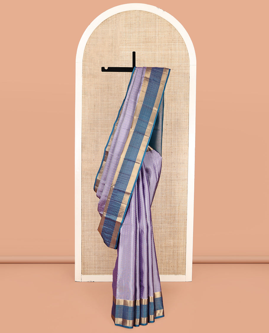 Light Violet Vasundhara Lite-Silk Mix Saree, Sparsely Woven with Buttas, Contrast Border of Neli, and Mayil Kann Design, Grand Pallu, and a Contrast Blouse