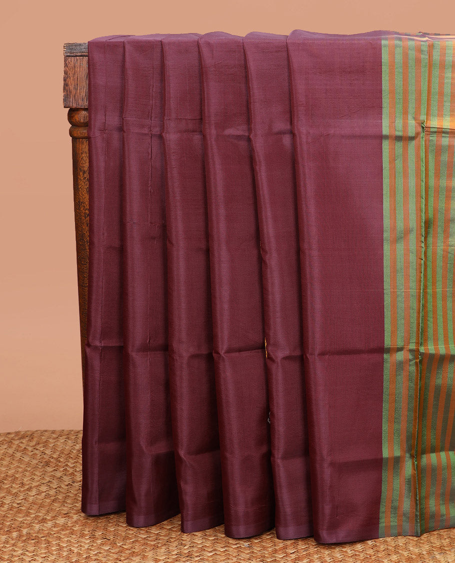 Borderless Maroon Banana Pith Saree, Mesmerized with Butterfly Buttas All Over Its Body, Complemented by a Contrast Pallu Features Butterfly Buttas, and Paired with a Contrast Blouse